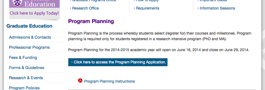 Graduate Program Planning screenshot